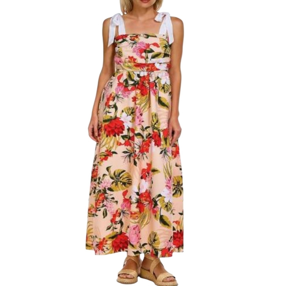 Jolie & Joy Floral Maxi Dress Green & Pink Size S